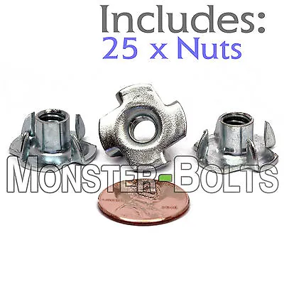 (25) 1/4-20 X 5/16  4-Prong Tee Nut Straight Barrel Zinc Plated T-Nut • $6.88