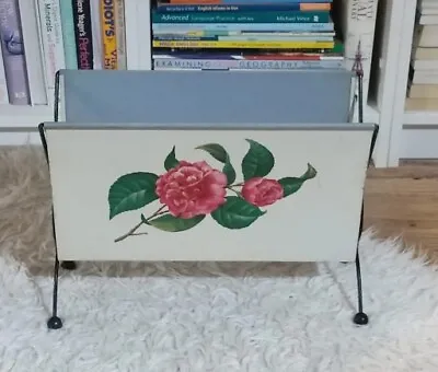 1960's Metal Magazine Rack With Red Flower Pattern • £24