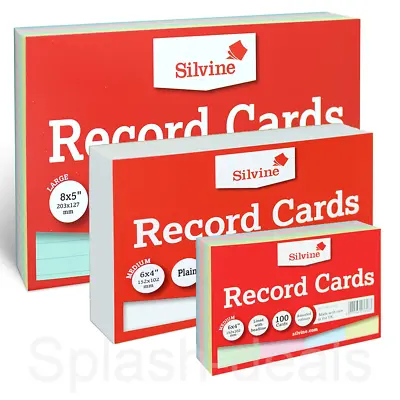 £4.29 • Buy Silvine Revision Index Flash Record Cards - Plain Ruled Colours - Packs Of 100