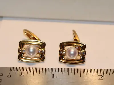 18k Yellow Gold Mikimoto 6 Mm Pearl/Dia  Cufflinks 13.26 Grams • $1299.99