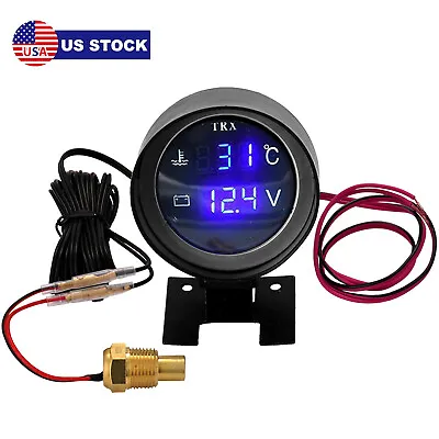 2-in-1 Digital 52mm Gauge Water Temp Gauge+Voltage Meter Blue LED Display E2K3 • $11.99