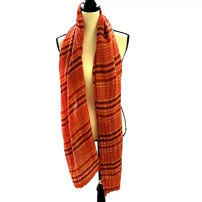 J Crew Linen Blend Scarf Shawl Womens Rectangle Coral Orange Striped Lightweight • $19.99