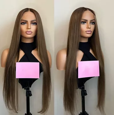 Lace Front Wig Long Straight Light Brown Heat Resistant Synthetic Hair Full Head • £27.99