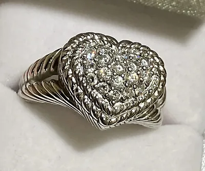 Heavy 925 Sterling Silver Judith Ripka QVC Diamonique Heart Cocktail Ring Size R • £56