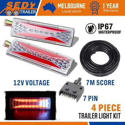 12V LED Trailer Tail Light Kit Pair Plug 7m 5 Core Wire 7 Pin Flat Plug Ute Set • $35.99