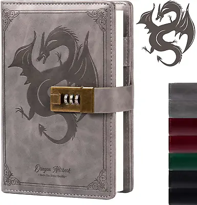 Dragon Leather Journal Notebook Diary With Combination Lock Lined/Blank Paper • $22.64