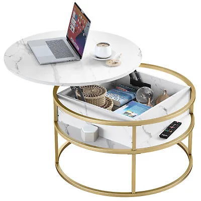 2 Tier Round Lift Top Coffee Table With Hidden Storage Compartment Home Office • $84.99