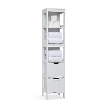 Mondeer White Tall Bathroom Cabinet With Drawers Display Cupboard Storage Unit • £45.99