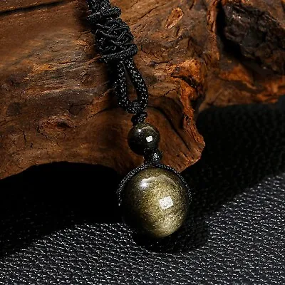 Gold Sheen Obsidian 16mm Round Bead Pendant Healing Women Men Necklace Amulet • $10.98