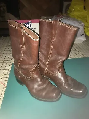 Vintage Sears 1960's MENS Brown Leather Boots 8 1/2M Leather Uppers 12  Tall • $34.99