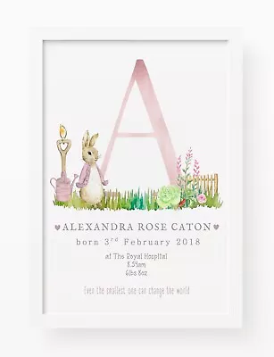 Personalised Peter Rabbit Poster. Print Gift New Baby Birth Christening Baptism • £4.99