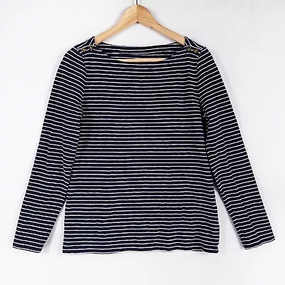 J. Crew Painter Tee Shirt Womens Large Blue White Stripe Button Shoulders Cotton • $11.39