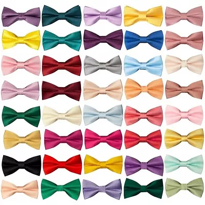 Boys Plain Satin Bow Tie Wedding Christening Neck Tie Pastel Colours Babies Tie • £7.99