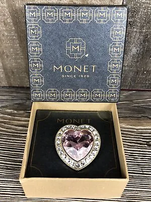 Monet Heart Pink Clear Rhinestone Brooch Pin W/ Original Box • $19.99