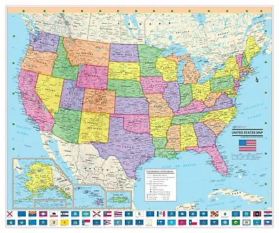 $15.99 • Buy CoolOwlMaps United States Wall Map Poster 24 X20  USA Flags  - Laminated