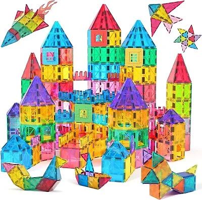 3D Set Magna Tiles Clear Colors Magnetic Building Toy Magnet Blocks Kids 60 Pcs • $26.59