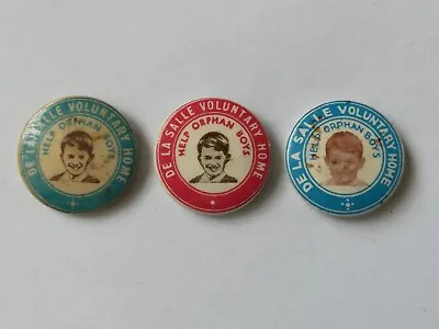 3-1950s/60s De La Salle Voluntary Home Help Orphan Boys Tin Fundraising Badges. • £12.50