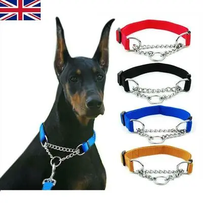 1x Strong Training Dog Collar Adjustable Semi Half Choke Choker Chain Nylon • £6.34