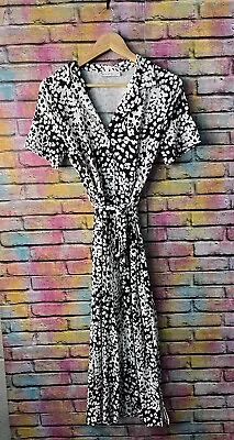 Warehouse White And Black Midi Short Sleeve Collared Dress Size 10 Uk • £18