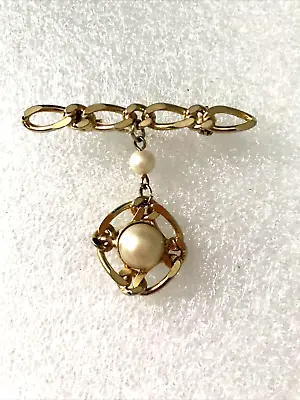 Vintage Imitation Pearl Drop Pendant Bar Brooch Collar Pin Victorian Style Retro • £11.99