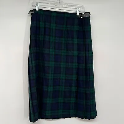 Ben Nevis Pure Wool Kilt Skirt Sz 14 Green Blue Plaid  Scottish • $29.59