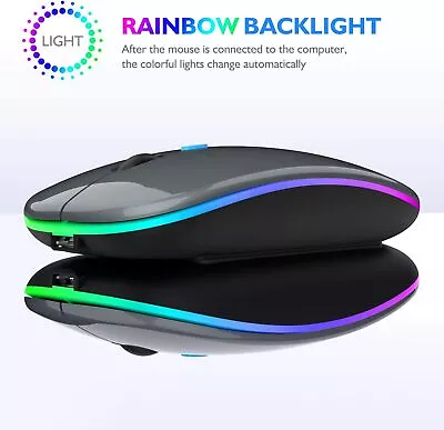 Slim Rechargeable Wireless Mouse RGB LED USB Mice For MacBook Laptop PC - UK • £4.99