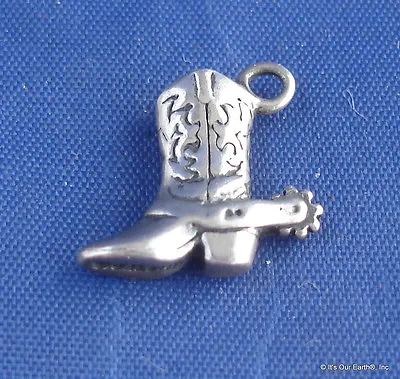 Vintage SS 3D Cowboy Boot W/Spur Bracelet Charm Western Jewelry 5/8 X 5/8  Nice • $20.51