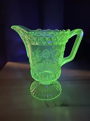 Uranium Glass Victory Green Vintage Glass Creamer • $48