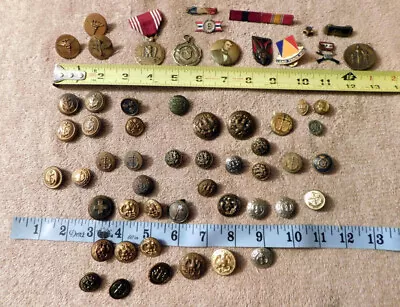 Vintage Old U.S. Military Pins Uniform Metal Buttons Pinbacks Mix Lot 56 Items • $52.42