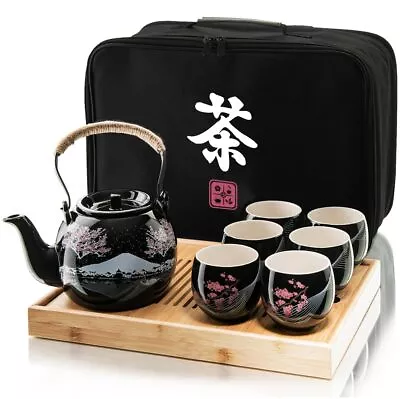 Traditional Japanese Tea Set - Ceramic Tea Set With Teapot 6 Tea Cups 1 Bam... • £91.94