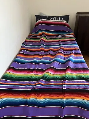 Mexican Serape Style Blanket Purple Multi Colored Twin Size GUC • $16