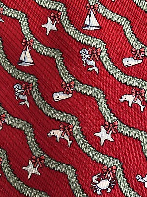 Vineyard Vines Youth Boys Silk Red Christmas Tie Green Garland Whales Star Print • $19.99