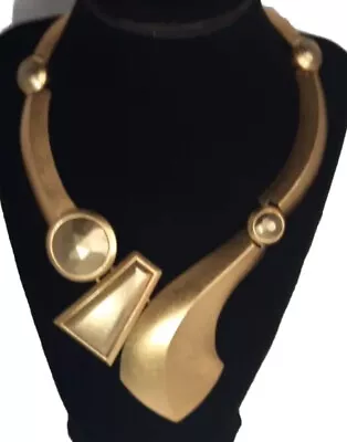 Vintage Signed MONET Necklace 1980's Sculptural Satin Gold Tone Abstract Choker  • $156.99