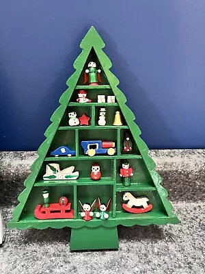 Vintage Wooden Christmas Tree Shadow Box Display Frame With Tiny Ornaments 9.5” • $11