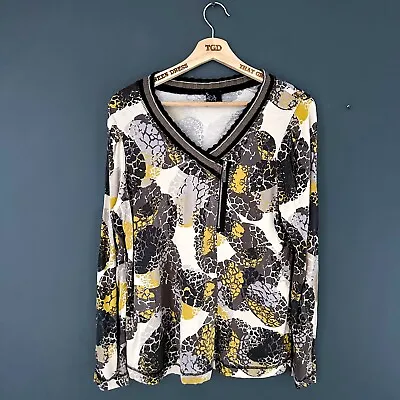 Ladies Grey Mustard Print Long Sleeved Blouse Top Size 16 • £3.99