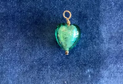 Murano Glass Style Turquoise Foil Heart Pendant. • £1