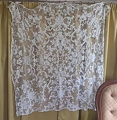 Handmade Antique Vtg Supurb Point De Venise Needle Lace Tablecloth Lacework  4 6 • $185.52