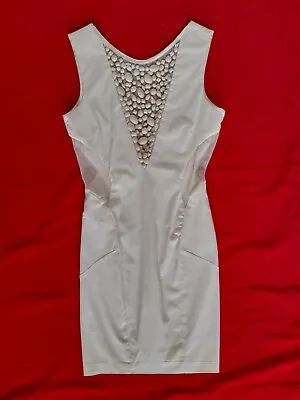 Miss Selfridge Sleeveless V Shape Beaded Cream Bodycon Party Dress Size 6 ~ 8 • £4.95