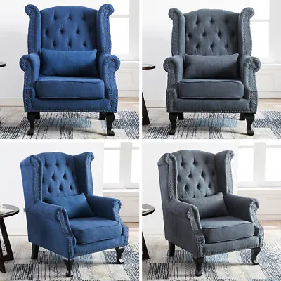 Chesterfield Wing Back Chair Armchair Fireside Sofa Button Tufted/Scallop Back • £169.95