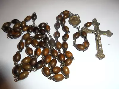 Vintage--chapel Sterling--brown Wooden Bead--rosary • $21.50