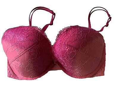 Excellent Condition La Senza Padded Push Up UnderWired Lace Lacy Bra Pink 34DD • £1.99