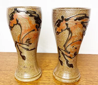 Rock Hard Stoneware Vase Goblet Set Running Horse Salt Glazed Signed Morris EUC • $148