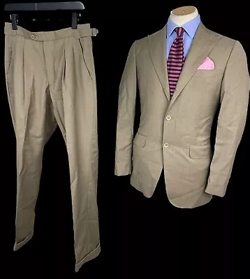 Made To Measure Suit Fresco Wool 38L / 30x32” Beige Full Canvas Wedding RRP£1600 • $105.79