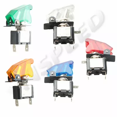 2PC 12V Car Racing On/Off LED Toggle Switch+Aircraft Missile Style Flip Up Cover • $5