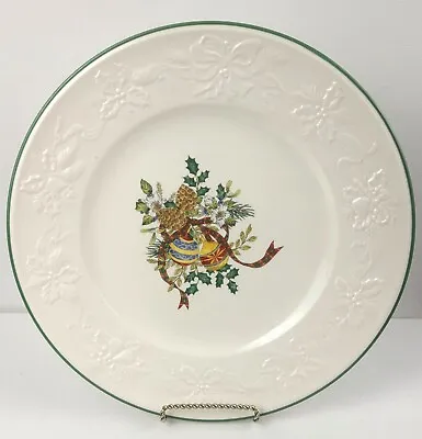  MIKASA Holiday Season Dinner Plate Stoneware Green Trim Embossed Holly • $29.10