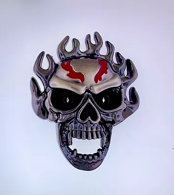 Skull On Fire Flames Belt Buckle | American Western Silver Vintage Buckle • $8.99