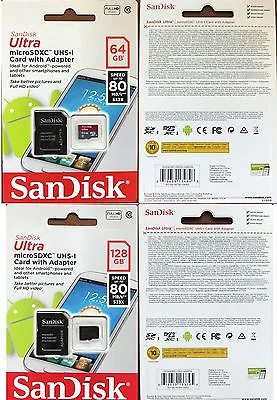 Sandisk 64GB/128GB Ultra Micro SD SDXC Card 80MB/s Class 10 Camera Phone Tablets • £32.60