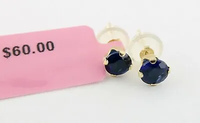 Fine Solid 14K Yellow Gold Lab Created Blue Sapphire Stud Earrings Studs NWT/$60 • $28.90
