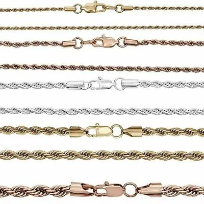 Rope Chain Yellow Rose Gold Plated Over Solid Stainless Steel - 2-6mm 18-30  • $19.52