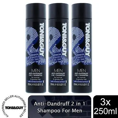 Toni & Guy Anti-Dandruff 2 In 1 Shampoo For Men 2 Or 3 Pack Of 250 Ml[Buy 3] • £9.99